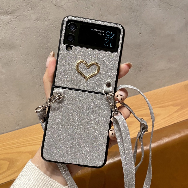 Vỏ gấp sang trọng cho samsung galaxy z flip 5 4 3 5g z flip5 flip4 flip3 case elegant folded protective phone case tide thương hiệu love samsung case