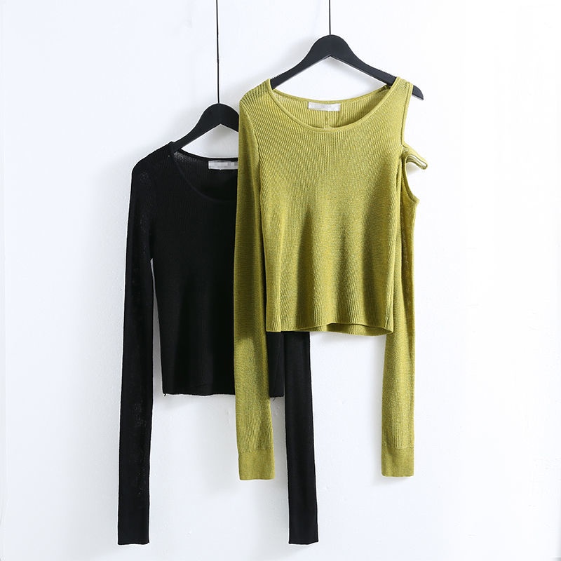 COZOK Áo thun dệt kim tay dài màu sắc đơn giản thời trang cho nữ