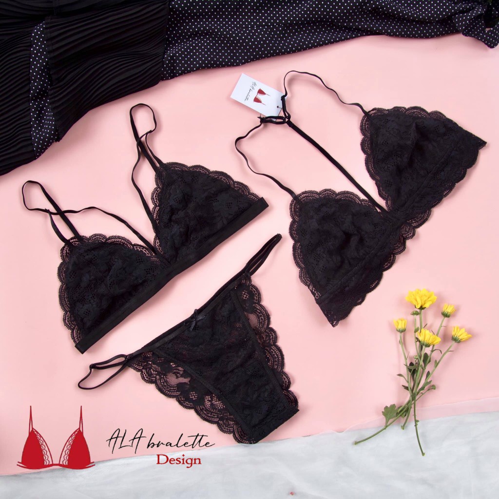 Áo bra chữ T chân ren đen ALA bralette