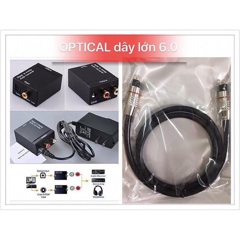 Combo Bộ chuyển OPTICAL sang AUDIO AV + Cáp Optical Audio loại tốt