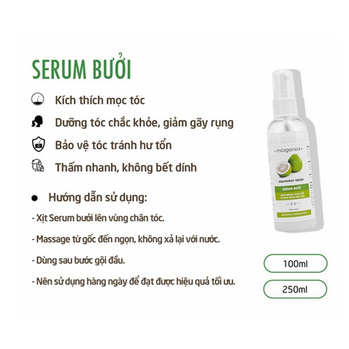 Serum Xịt dưỡng tóc tinh dầu bưởi kích thích mọc tóc MILAGANICS 100ml giúp giảm rụng tóc, kích thích mọc tóc nhanh chóng | BigBuy360 - bigbuy360.vn