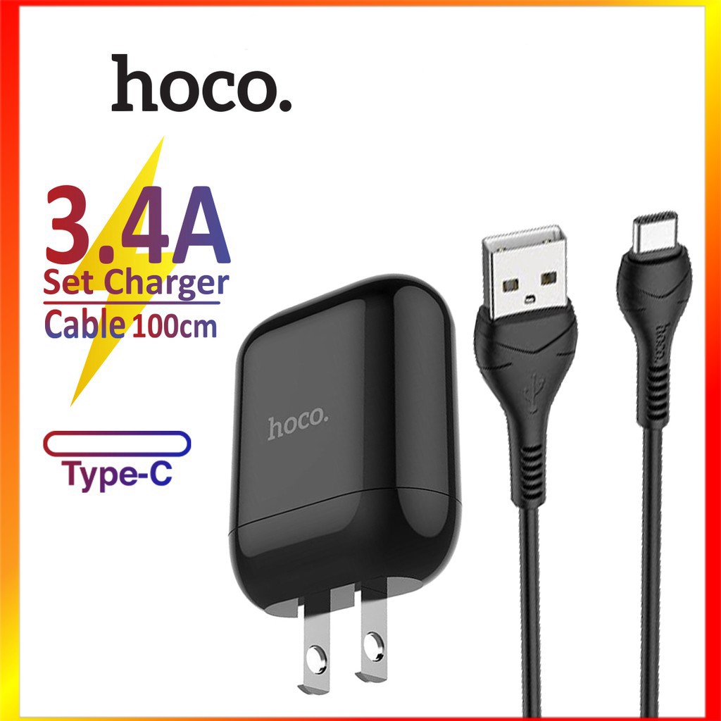 Combo cốc sạc 1 cổng usb và cáp sạc Hoco HK2 Type-C hỗ trợ sạc nhanh 3.4A cho Smartphone nhựa PC cao cấp, chống cháy nổ