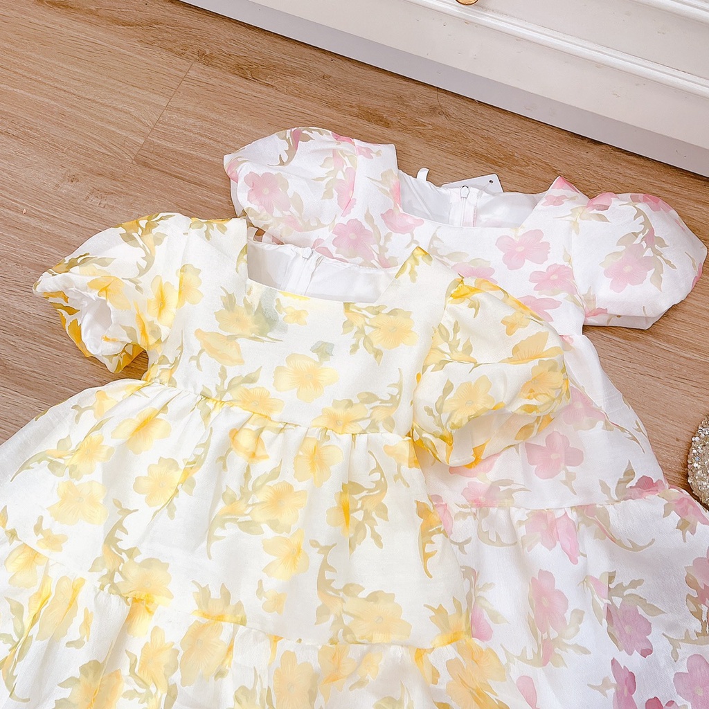 Váy bé gái, váy tiểu thư hoa nổi chất tơ từ 8-21kg