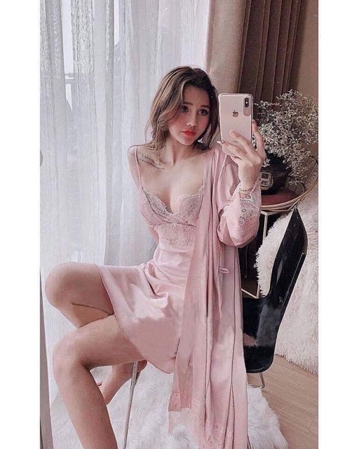 Sét váy ngủ kèm choàng viền ren ngực | BigBuy360 - bigbuy360.vn