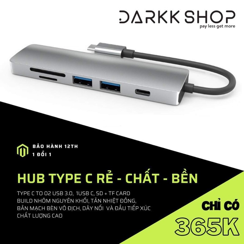 Hub Type C Darkk Shop 4in1 5in1 6in1 - Cổng chuyển đổi USB Type C to HDMI, SD Card, TF Card, USB 3.0, USB-C BH 12 tháng