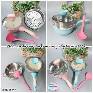 Nồi nấu cháo vân đá kèm xửng hấp cao cấp size 16 chế biến ăn dặm