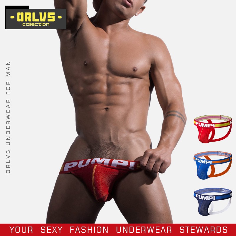 [ORLVS]PUMP Men underwear Sexy low waist Jockstrap Men Thong Mesh Breathable Sports fashion Panties H115