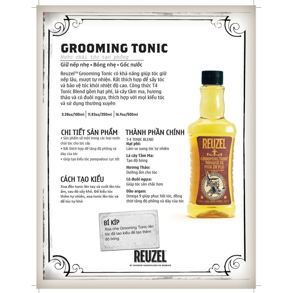 Chai Đổ Tạo Phồng Giữ Nếp Reuzel Grooming Tonic Chính Hãng - Pre-Styling Reuzel Grooming Tonic