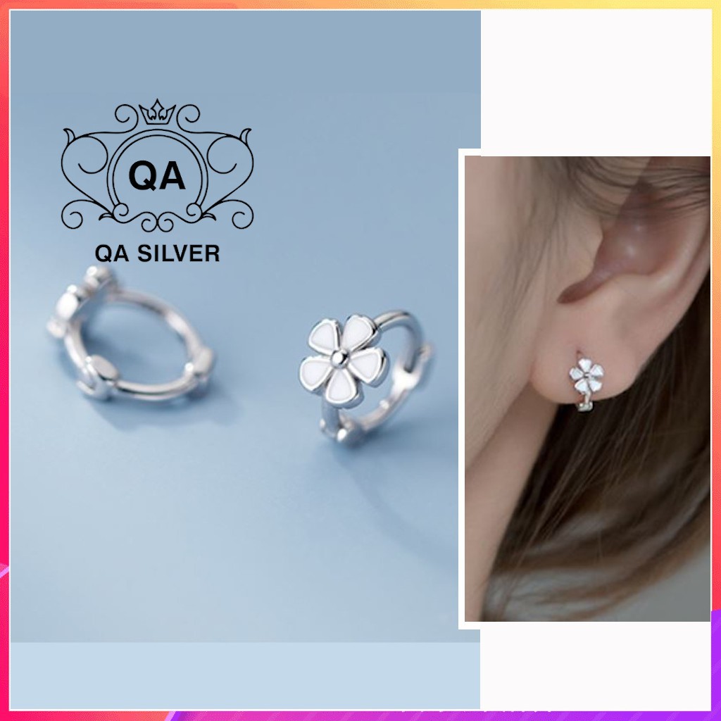 Bông tai bạc 925 tròn hoa mai 5 cánh khuyên kẹp vành chốt lẫy S925 FLORA Silver Earrings QA SILVER EA210801