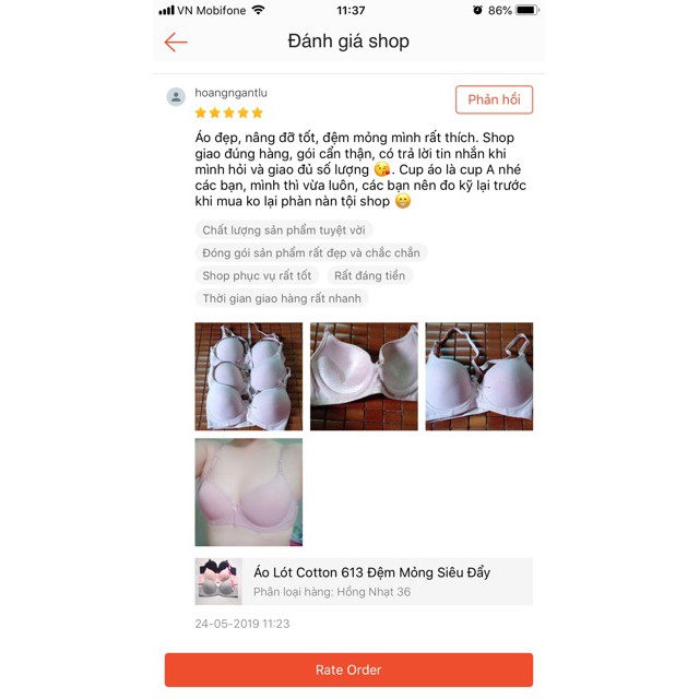 Áo Lót Cotton 613 Đệm Mỏng Siêu Đẩy-