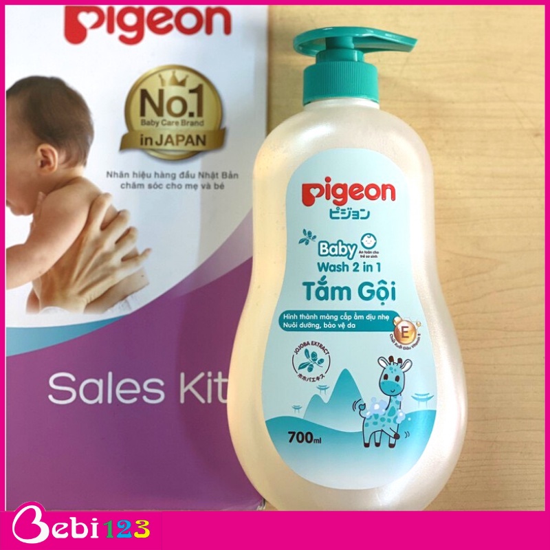 (Tặng thú bông) Sữa Tắm Gội Pigeon 700ml Mẫu Mới Cho Bé