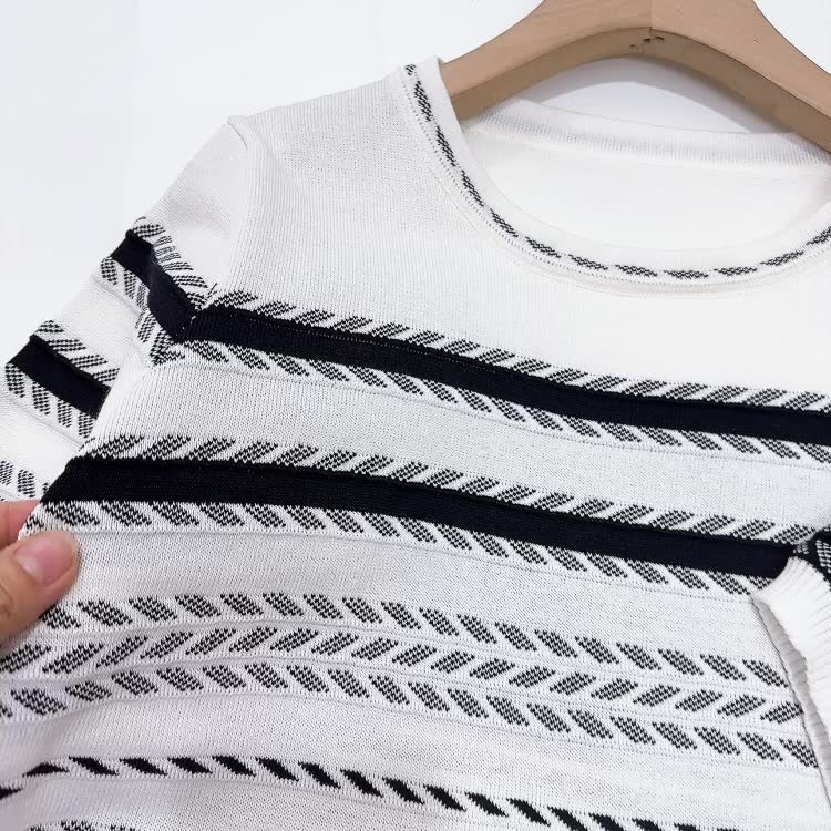 Áo len mỏng cổ tròn hoạ tiết kẻ ngang ngắn tay AL6537 - NhiNhi Shop | BigBuy360 - bigbuy360.vn