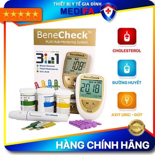 [TRỌN BỘ] Máy Đo Đường Huyết 3 in 1 đường huyết, mỡ máu (cholesterol), Uric acid (gút/Gout), BeneCheck Plus, BH trọn đời