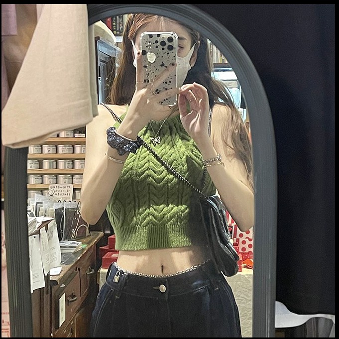 QADCOL Áo Dệt Kim Hai Dây Màu Trơn Thời Trang Cho Nữ