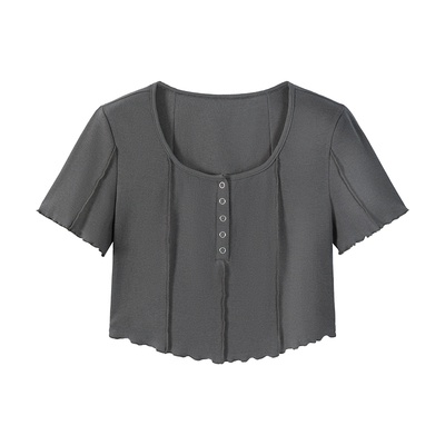 Áo Thun Tay Ngắn Cổ Vuông Dáng Rộng Phong Cách Hàn Quốc Thời Trang Cho Nữ