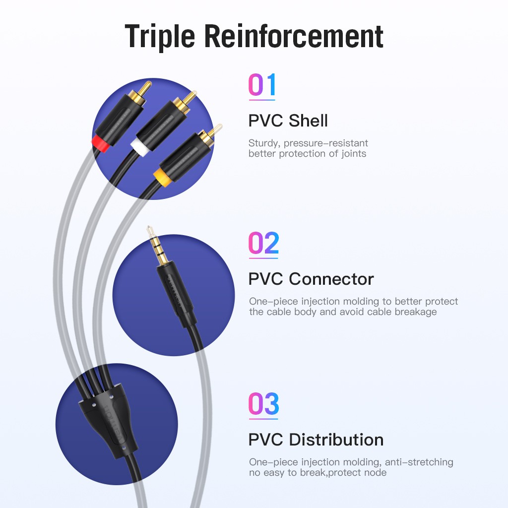 Dây cáp chuyển đổi VENTION từ cổng 3.5mm sang 3RCA AV cho điện thoại Huawei Yue