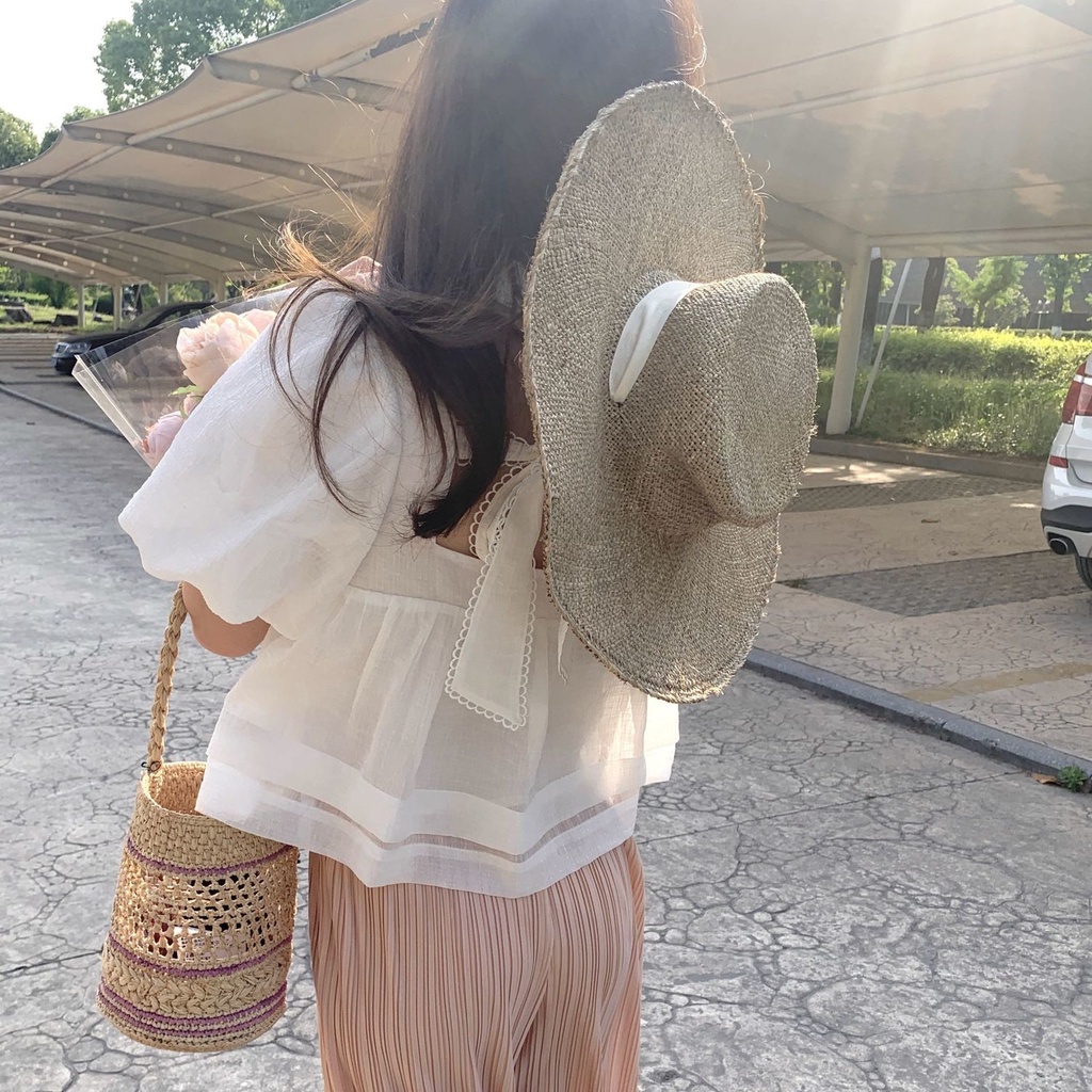 Jiashucheng Bộ Áo Sơ Mi Búp Bê + Quần Ống Rộng Lưng Cao Phong Cách Hàn Quốc Thời Trang Mùa Hè Hàng Mới