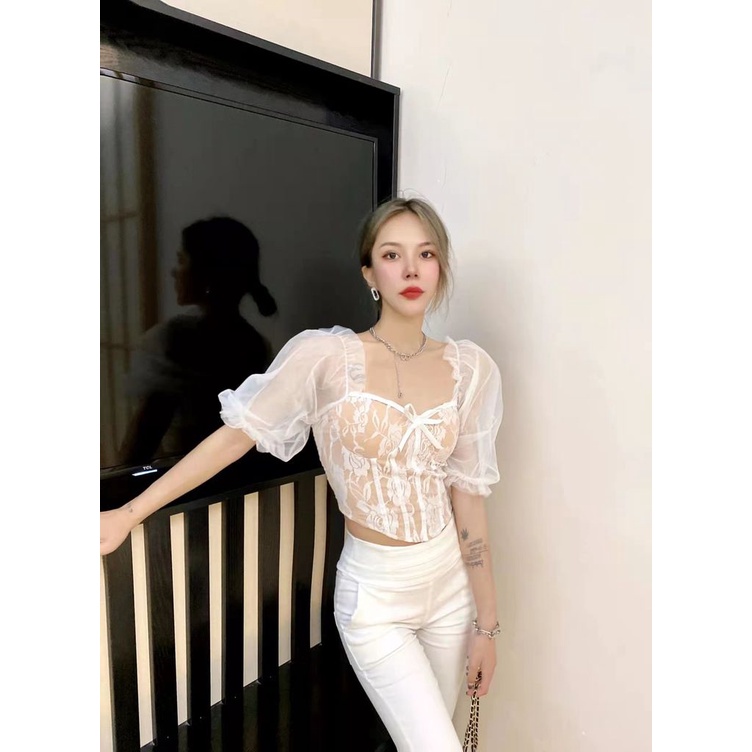 Hàng Mới Về Hàng Mới Về Mới Áo Ren Tay Phồng Thêu Họa Tiết Phong Cách Cổ Điển Thanh Lịch Dành Cho Nữ