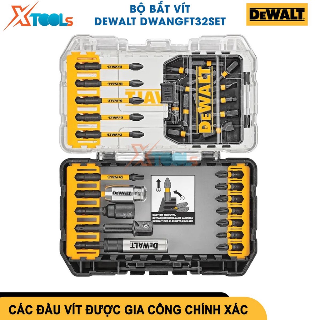 Bộ mũi vít 32 chi tiết DEWALT DWANGFT32SET hỗ trợ bắt, nối vít có từ, đầu vít khoẻ, cứng, chắc chắn [CHÍNH HÃNG][XTOOLS]