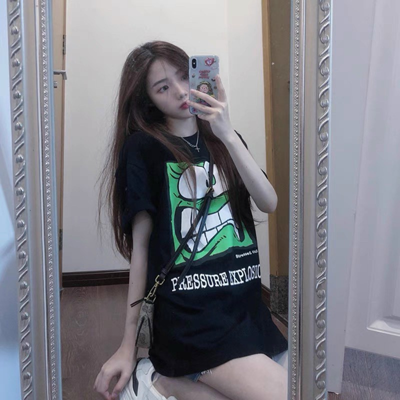 Áo thun mặt xanh RUBY chất cotton 4 chiều, from rộng tay lỡ, unisex, nam nữ mặc được freesize dưới 60kg