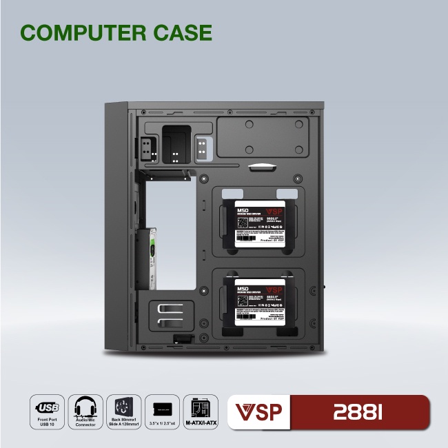 Vỏ máy tính Case VSP 2881 (M-ATX, I-ATX) Chính hãng phân phối | BigBuy360 - bigbuy360.vn