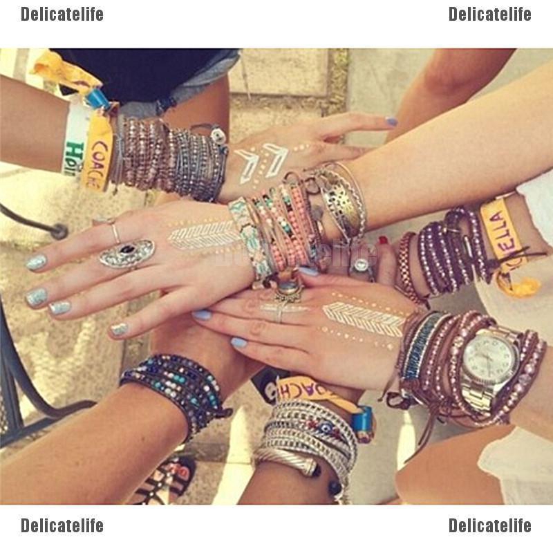 Vòng đeo tay tình bạn bện dây hoạ tiết thêu phong cách Boho