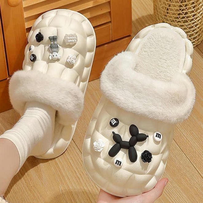 Dép Bông Đi Trong Nhà Đế Dày Chống Trượt Lót Lông Cừu Giữ Ấm Mùa Đông Có Thể Giặt Sạch Cho Cặp Đôi