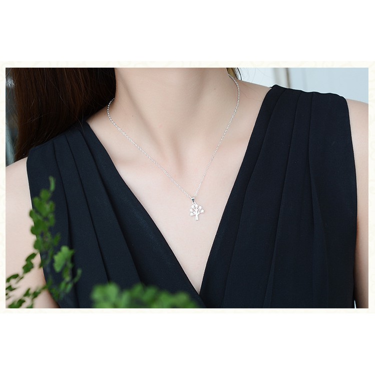 [ Tặng Hộp Quà Cao Cấp]Dây Chuyền Bạc 925 Cây May Mắn Đính Đá KC