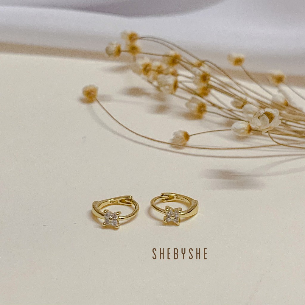Bông tai hoa tai nữ bạc 925 mạ vàng 14K mini đính đá - SHEBYSHE K48