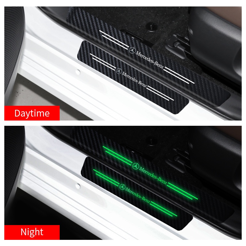 Set 4 Miếng Dán Sợi Carbon Dạ Quang Chống Trầy Trang Trí Cửa Xe Hơi Nissan Ford Subaru Mazda Renault