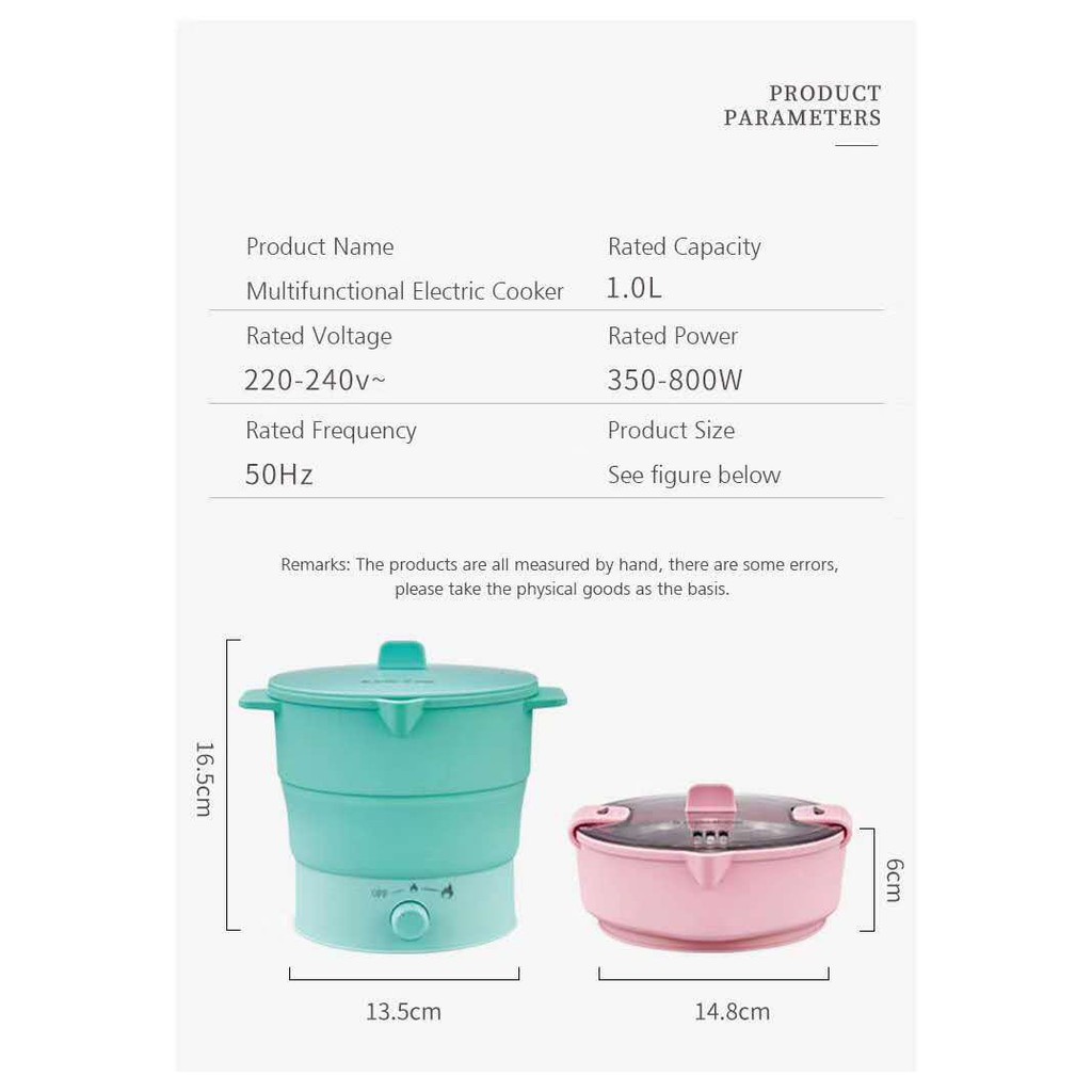 Nồi Điện Đa Năng Gấp Gọn, Nhỏ Gọn Tiện Lợi Nấu Lẩu, Mì, Hấp, Cháo