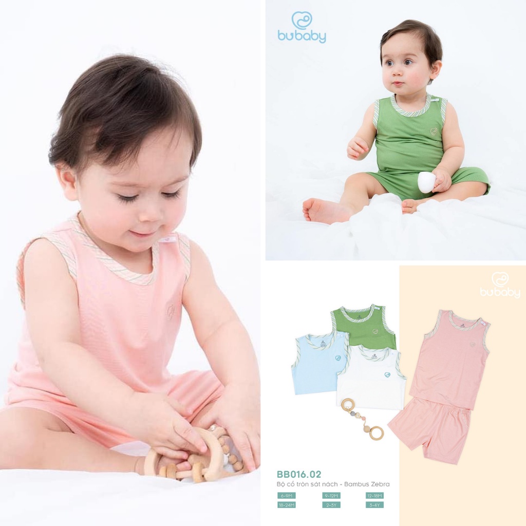 Bộ Ba Lỗ Cổ Tròn Sát Nách Bubaby BB016.02 Nhiều Màu Cho Bé Bamboo