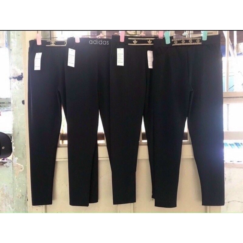 Quần legging thun phối lưng màu đen từ 45 đến 75 kí