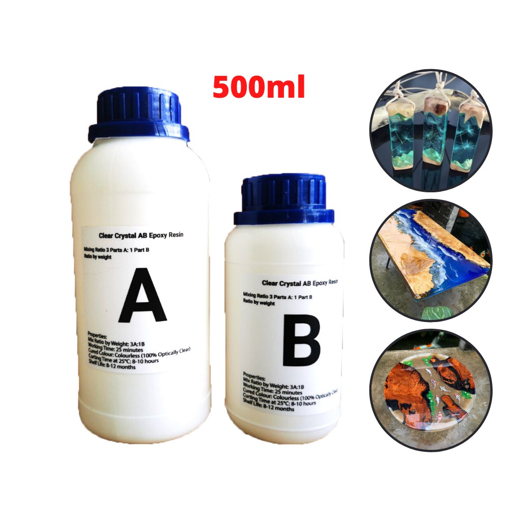 Keo Đổ Nhựa Làm Khuôn, Vẽ 3D Trong Suốt AB Epoxy Resin Clear Crystal 500ml