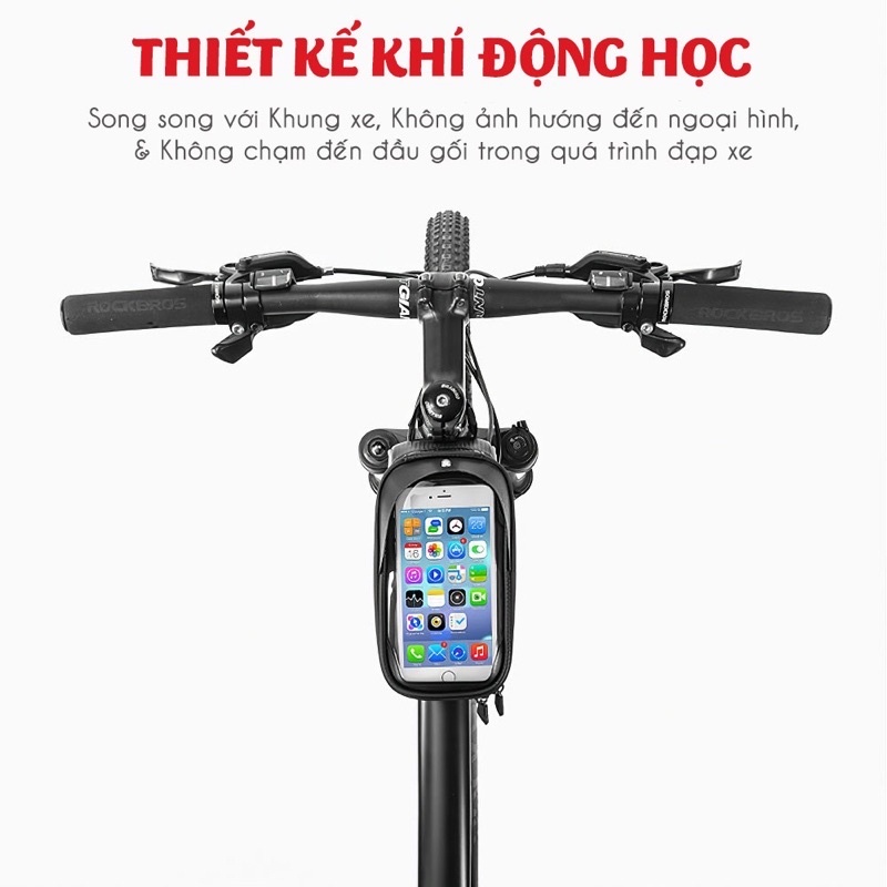 Túi khung xe đạp CYCLING Chất liệu hạt carbon chống thấm nước, độ bền cao Có màn hình cảm ứng điện thoại 6 inch