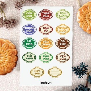 Tem Bánh Trung Thu Cao Cấp Decal Có Sẵn  Hình Lồng Đèn - Size 21 Tem/Tờ - 13 Nhân Kèm NSX, HSD Viết Tay Chất Lượng