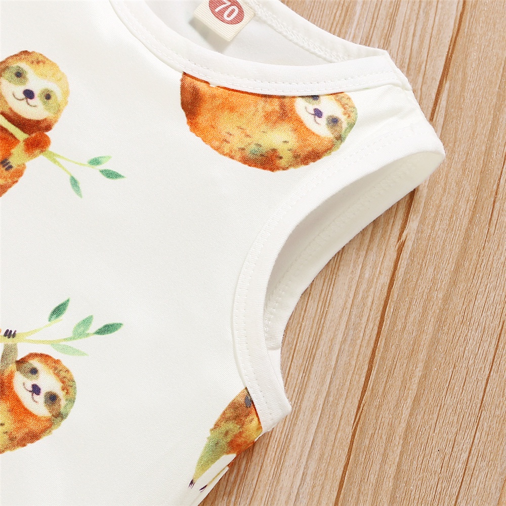 Áo liền quần MIKRDOO sát nách in hình chú lười dễ thương cho bé sơ sinh