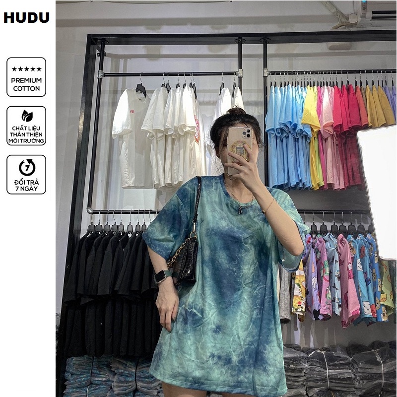 ÁO THUN NAM NỮ FORM RỘNG TAY LỠ MÀU LOANG XANH NGỌC , ÁO THUN UNISEX FORM RỘNG