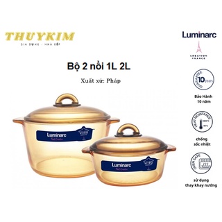 Bộ 2 nồi thủy tinh luminarc blooming amberline 1l 3l