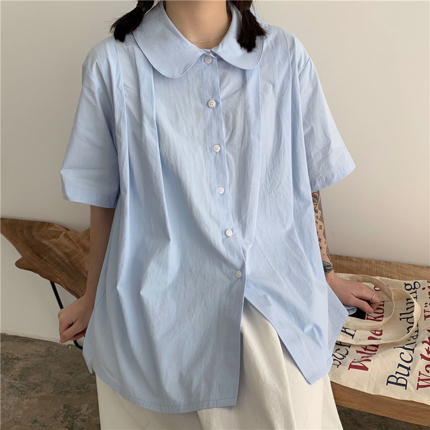 Áo sơ mi ngắn tay dáng rộng phong cách Hàn thời trang cho nữ