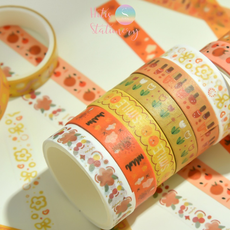 Hộp 5 cuộn washi tape có hoa văn đa dạng dài 2m