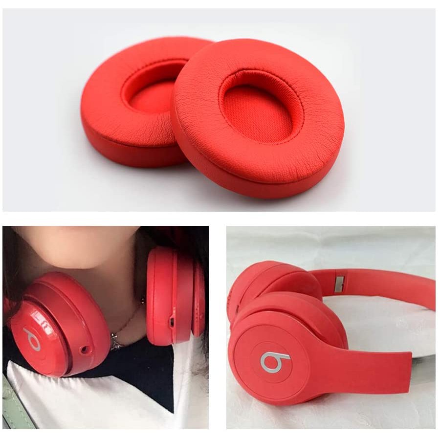 Miếng đệm tai nghe bằng da protein và xốp thay thế cho tai nghe không dây chụp tai Beats Solo 2 / 3 của Dr.Dre