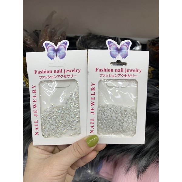 Gói Ngoc Trai Sứ mix size - Ngoc trai sứ nữa hạt đính móng nail giá rẻ - Phụ kiện đính - trang trí móng chuyên dụng