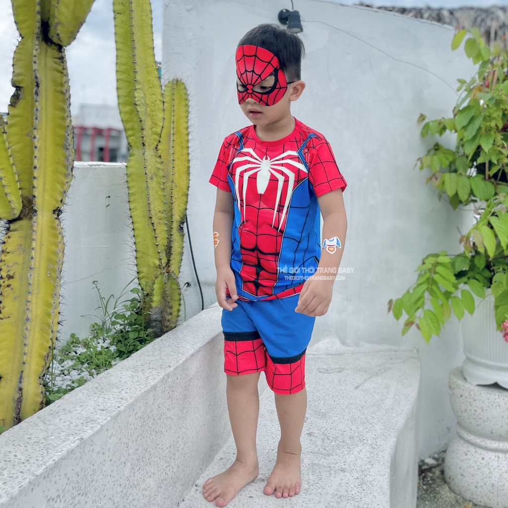 Bộ lửng quần áo siêu nhân nhện bé trai, spider man dạ quang B139 tặng kèm mặt nạ