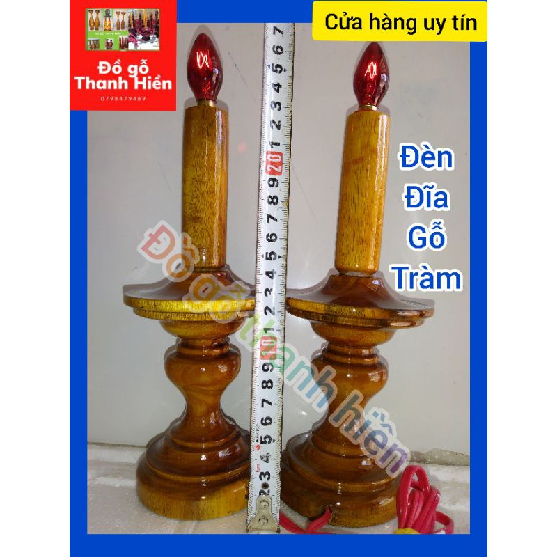cặp đèn thờ đĩa gỗ tràm cao 28 cm. đèn bàn thờ cúng phong thủy