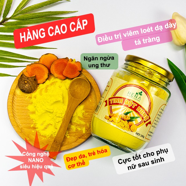 [SẢN PHẨM CAO CẤP] Tinh bột nghệ Nano Hena, 100% Nguyên liệu Hữu cơ - Đã Kiểm nghiệm và Công bố Chất lượng (250g)