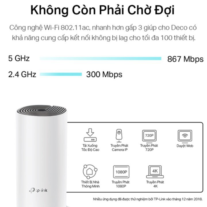 Hệ thống phát wifi mesh TP-Link Deco E4 (2-Pack) - Hàng Chính Hãng BH 2 Năm