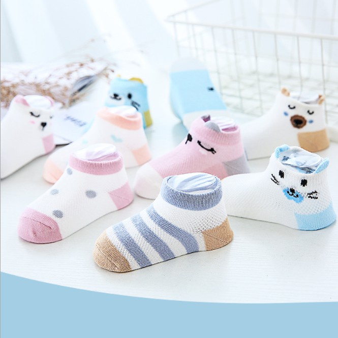 Set 5 đôi tất điều hòa thấp cổ cotton thoáng khí Kid's sock cho bé từ 0-3 tuổi