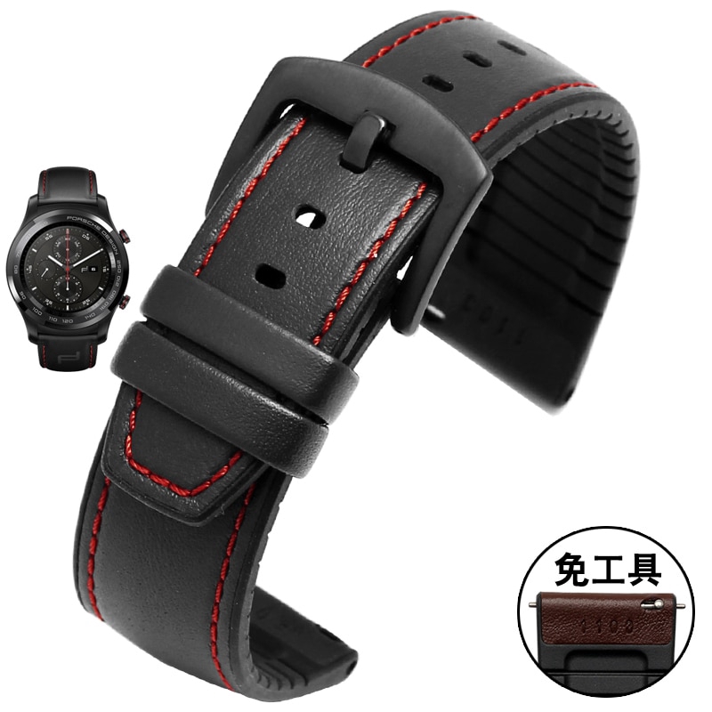22mm Leather bracelet For Huawei Watch GT smart watch Business style replacement strap 2in1 Leather /Silicone strap