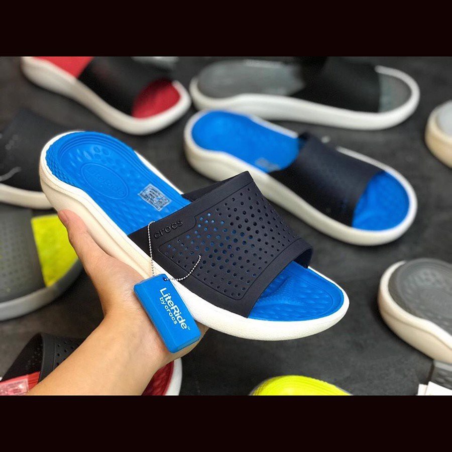 dép lê cross màu hồng quai xanh navy, dép cross nam nữ LTRLE05